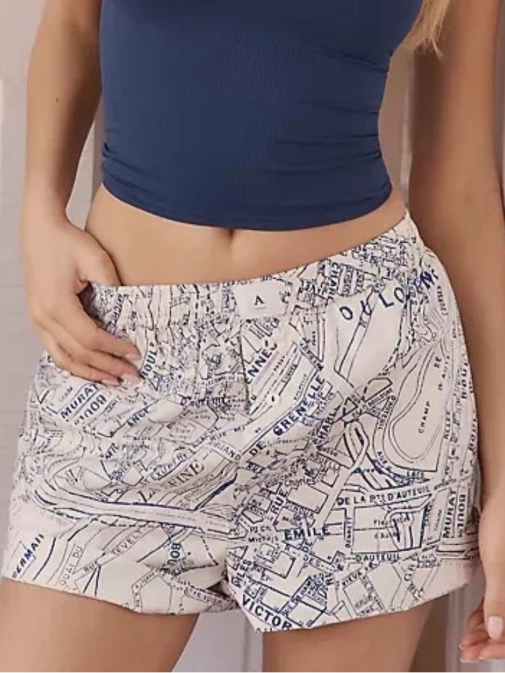Anthropologie The Wren Boxer Shorts Navy Cream Paris SIZE MEDIUM NEW